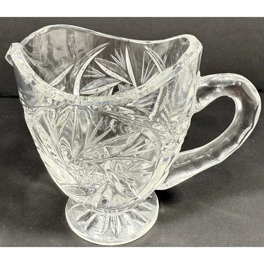 Ofnah Poland 24% Lead Crystal Creamer Sugar Bowl w/ Lid & Tray Pinwheel‎ Star Of